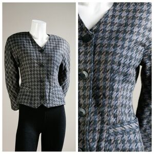 Vintage Fitted Hounds  Tooth Grey Wool Blazer